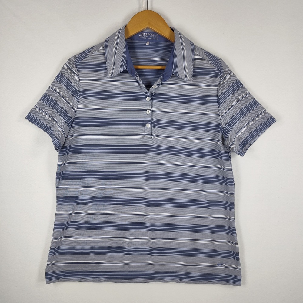 Nike Golf Fit Dry Polo Shirt Womens XL Blue White Striped Short Sleeve - Picture 2 of 11